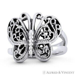 Butterfly Spirit Animal Charm Rebirth Ring in .925 Sterling Silver - Size 6